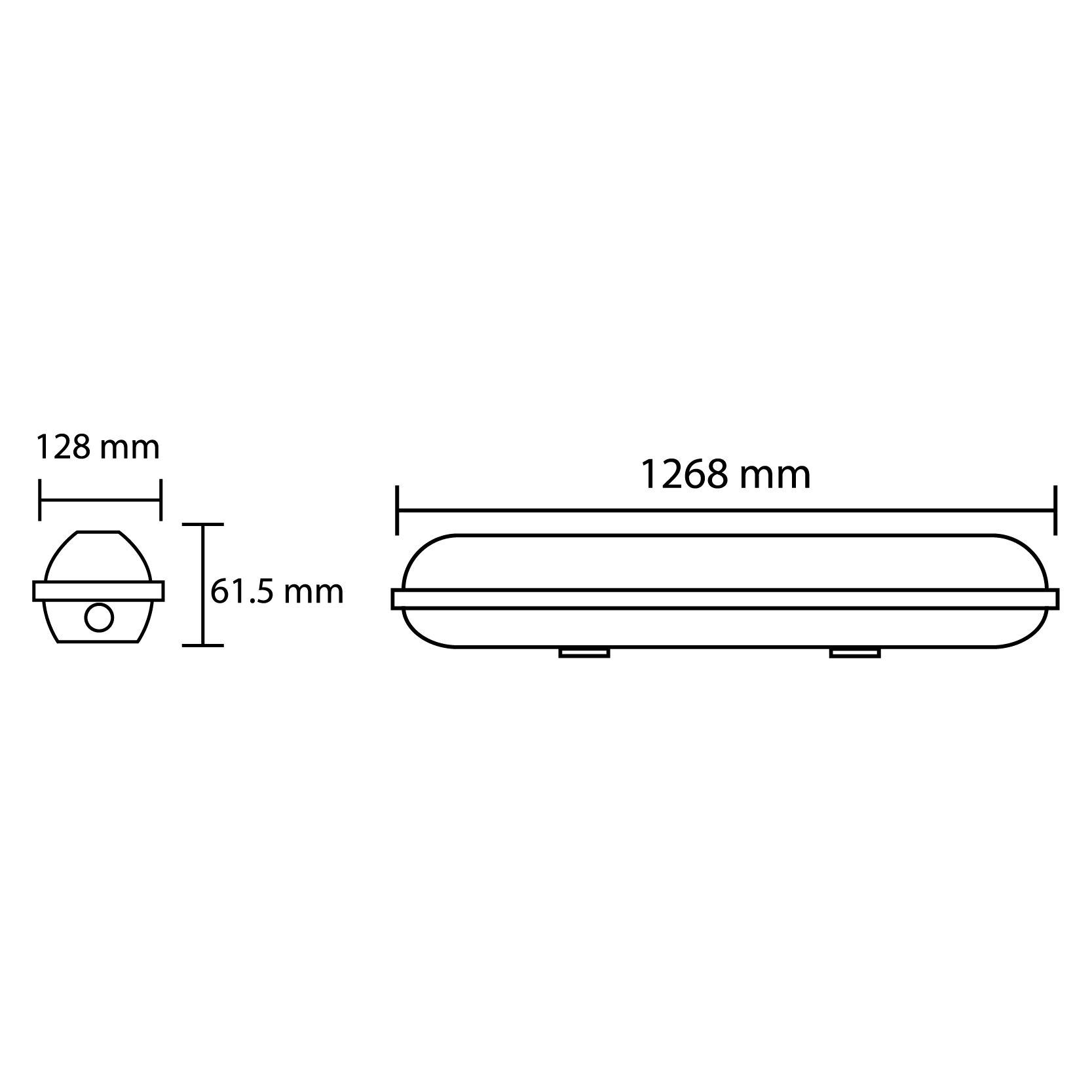 Diagrama de medidas de estanca LED tipo gabinete para 2 tubos T8 STKLED2X17-N