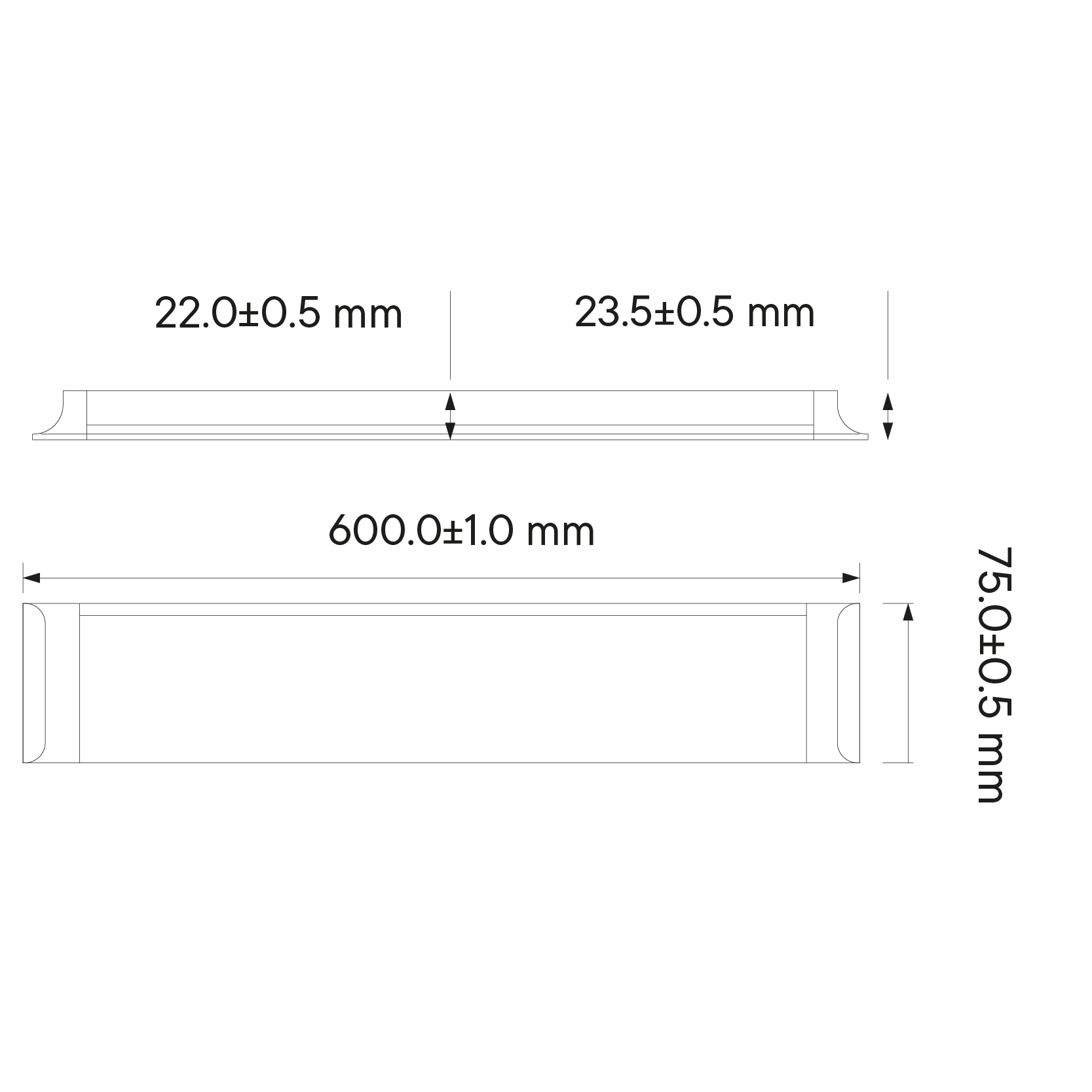 Diagrama de medidas de luminaria líneal LED SL18-N