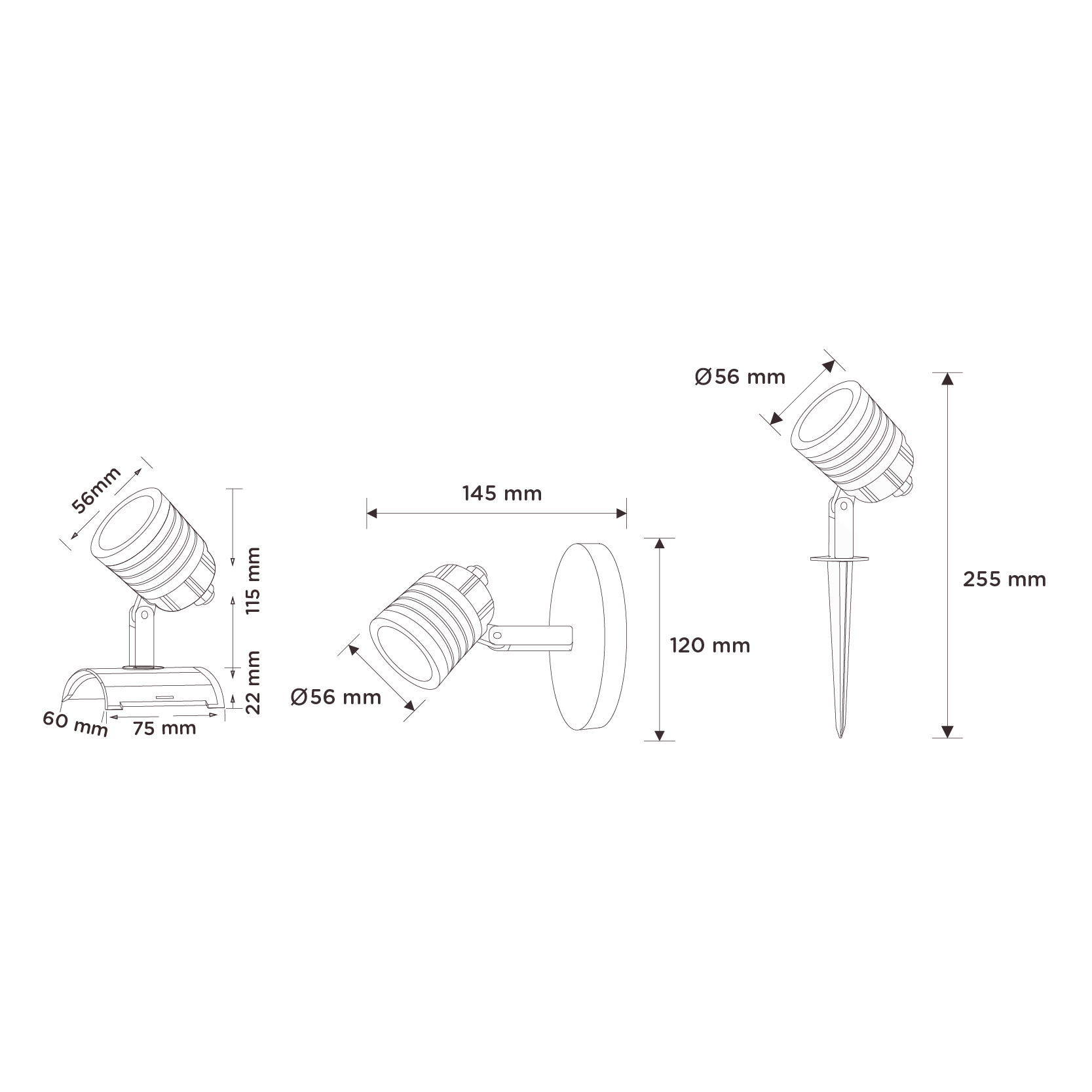 Diagrama de medidas de la luminaria LED Yardlight.